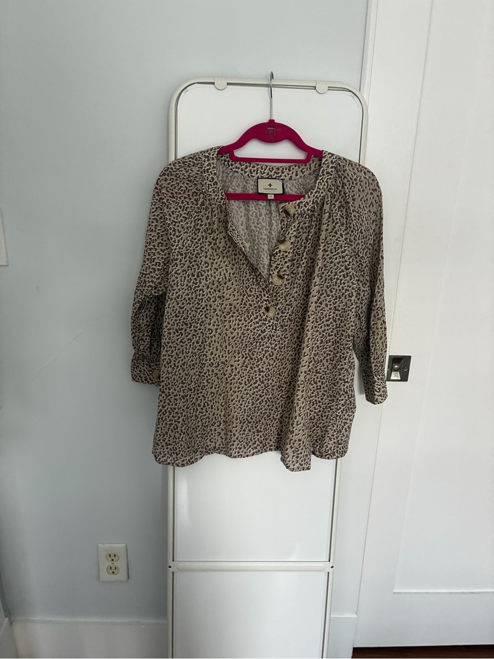 Tuckernuck Leopard Print Henley Blouse - Taupe